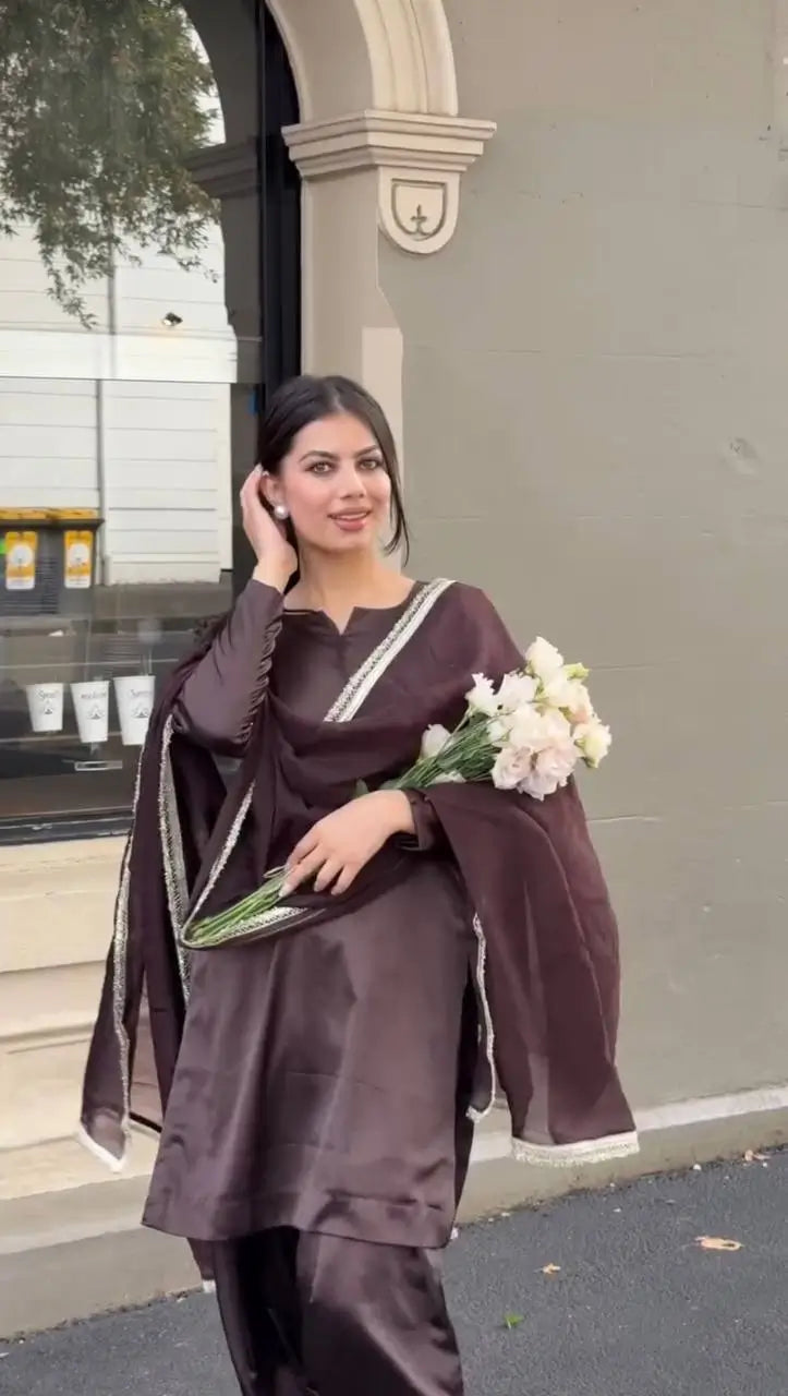 Designer Japan Satin Suit Set with Georgette Dupatta