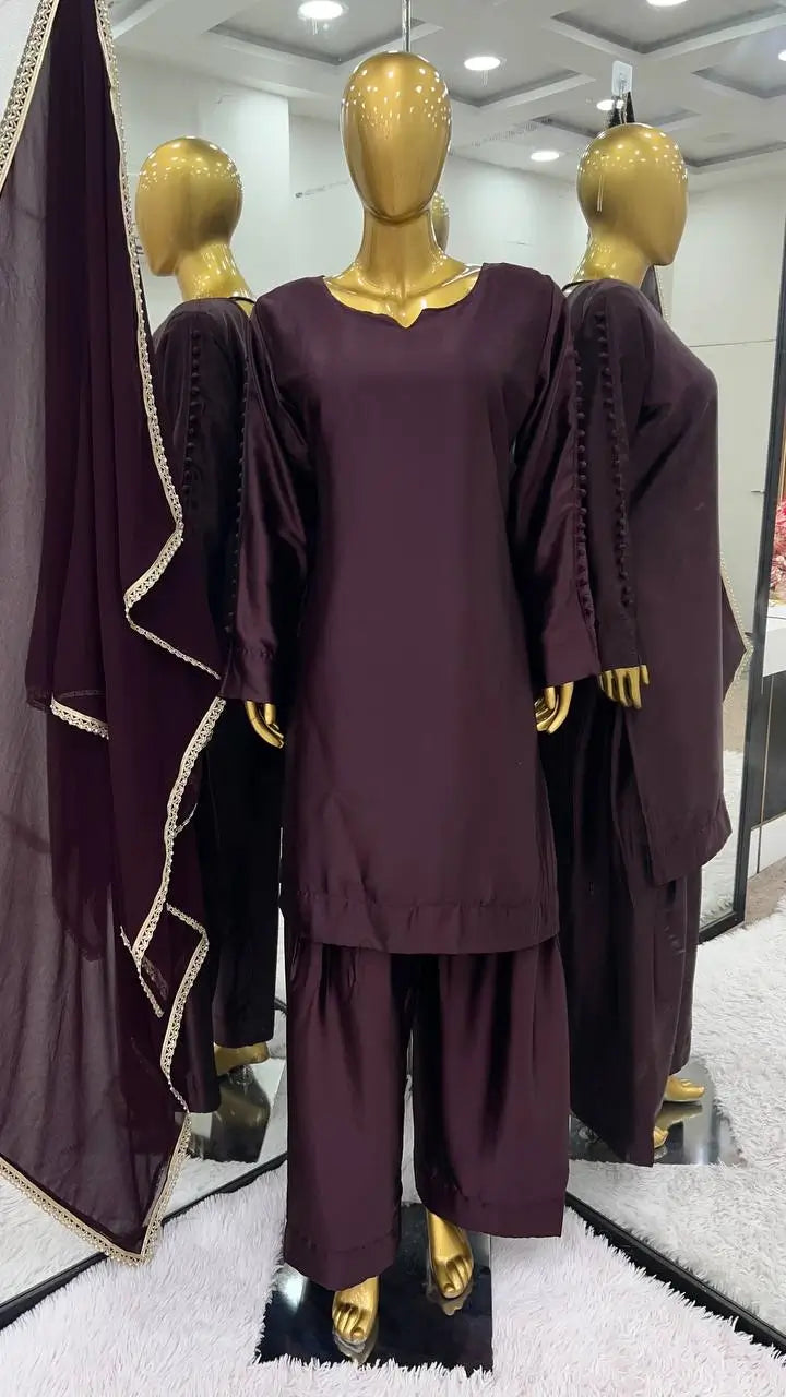 Designer Japan Satin Suit Set with Georgette Dupatta