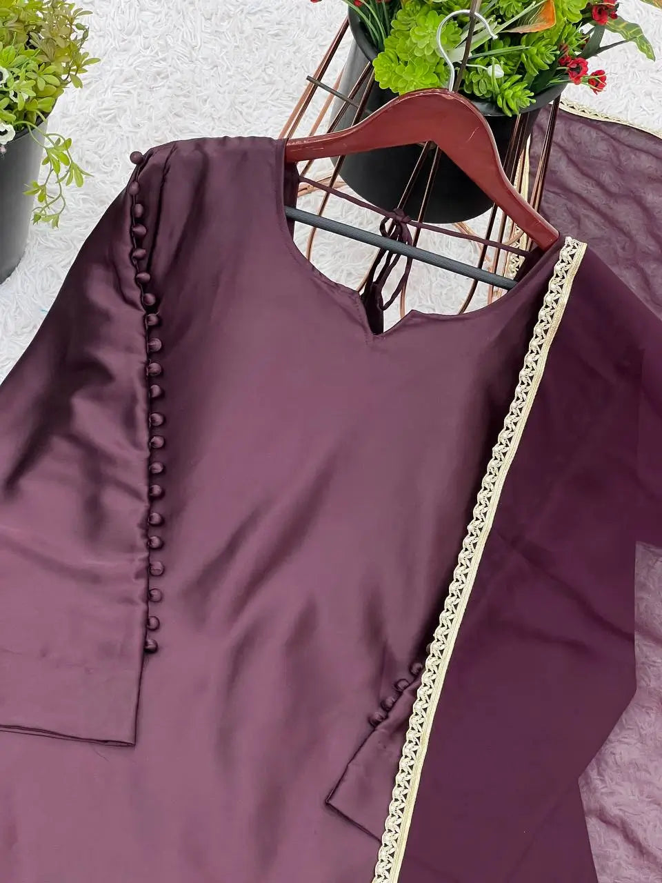 Designer Japan Satin Suit Set with Georgette Dupatta