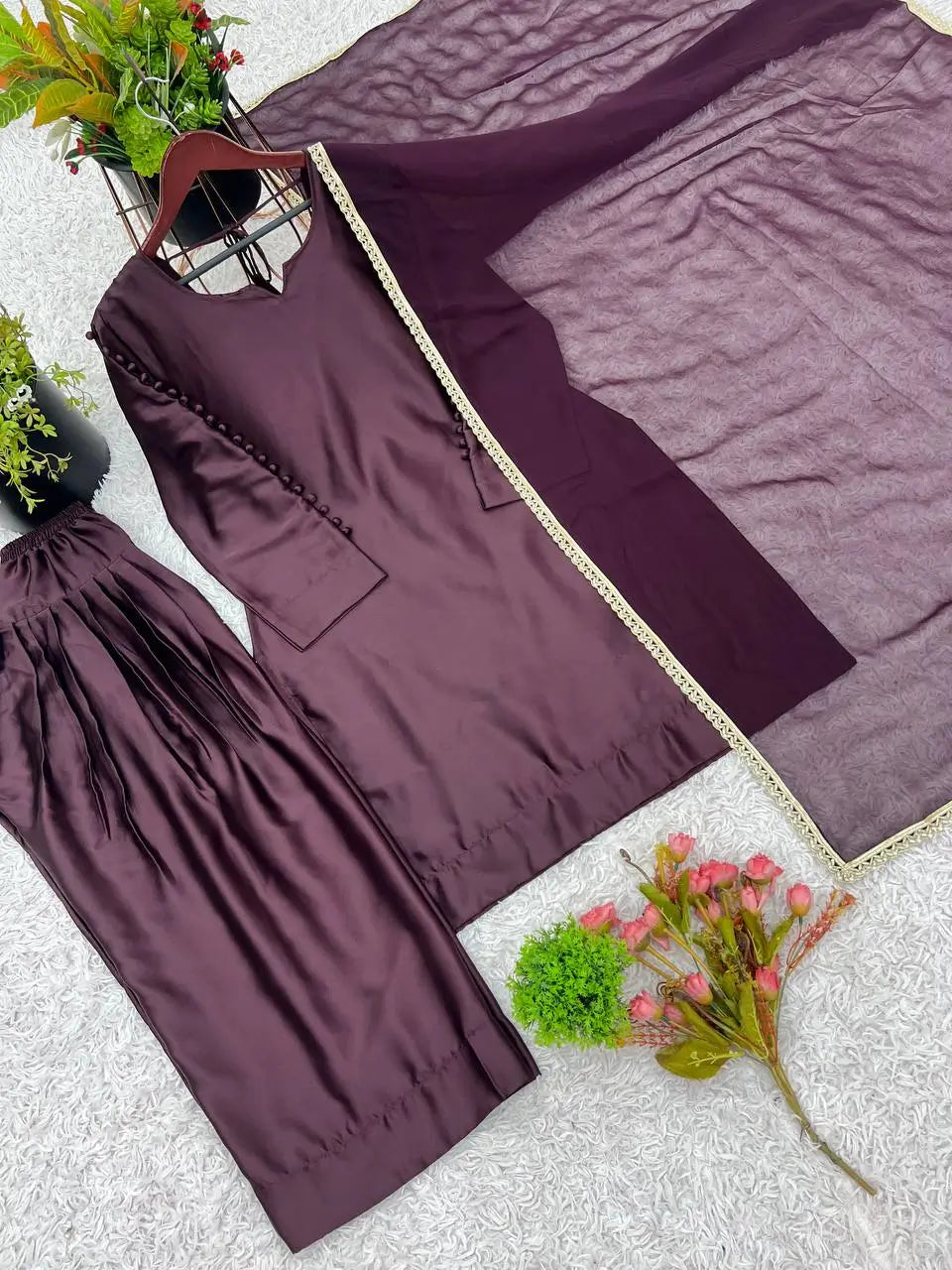Designer Japan Satin Suit Set with Georgette Dupatta