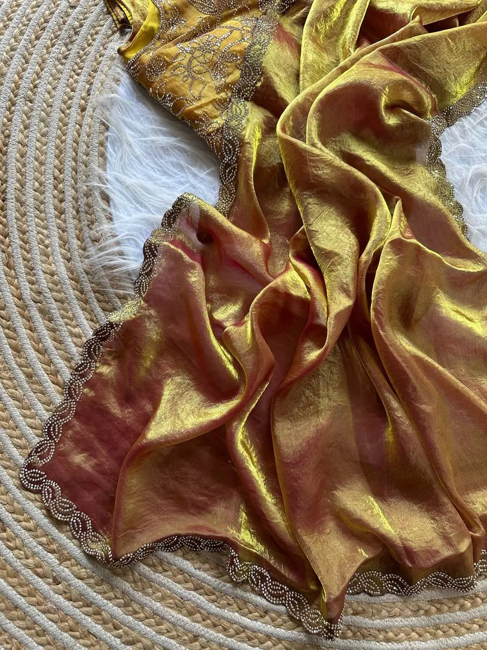 Designer Jarkan Work Satin Silk Saree