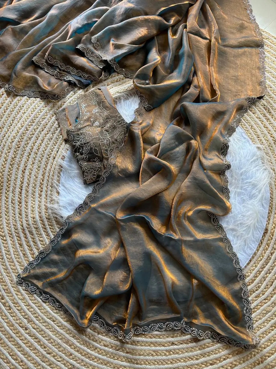 Designer Jarkan Work Satin Silk Saree