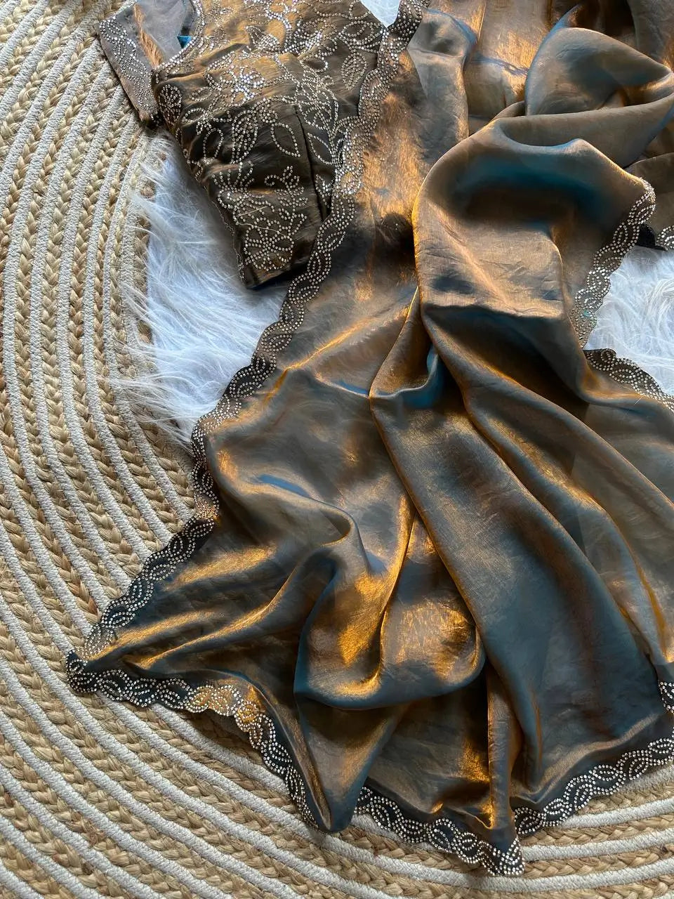 Designer Jarkan Work Satin Silk Saree