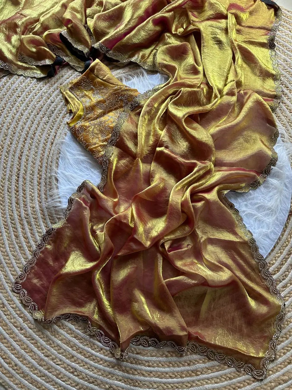 Designer Jarkan Work Satin Silk Saree