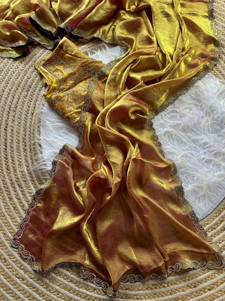 Designer Jarkan Work Satin Silk Saree