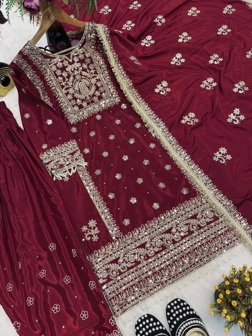 Designer Long Panjabi Suit Set with Farshi Salwar and Dupatta