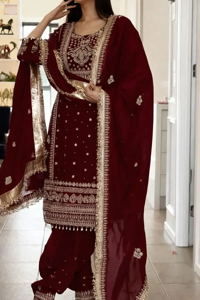 Designer Long Panjabi Suit Set with Farshi Salwar and Dupatta