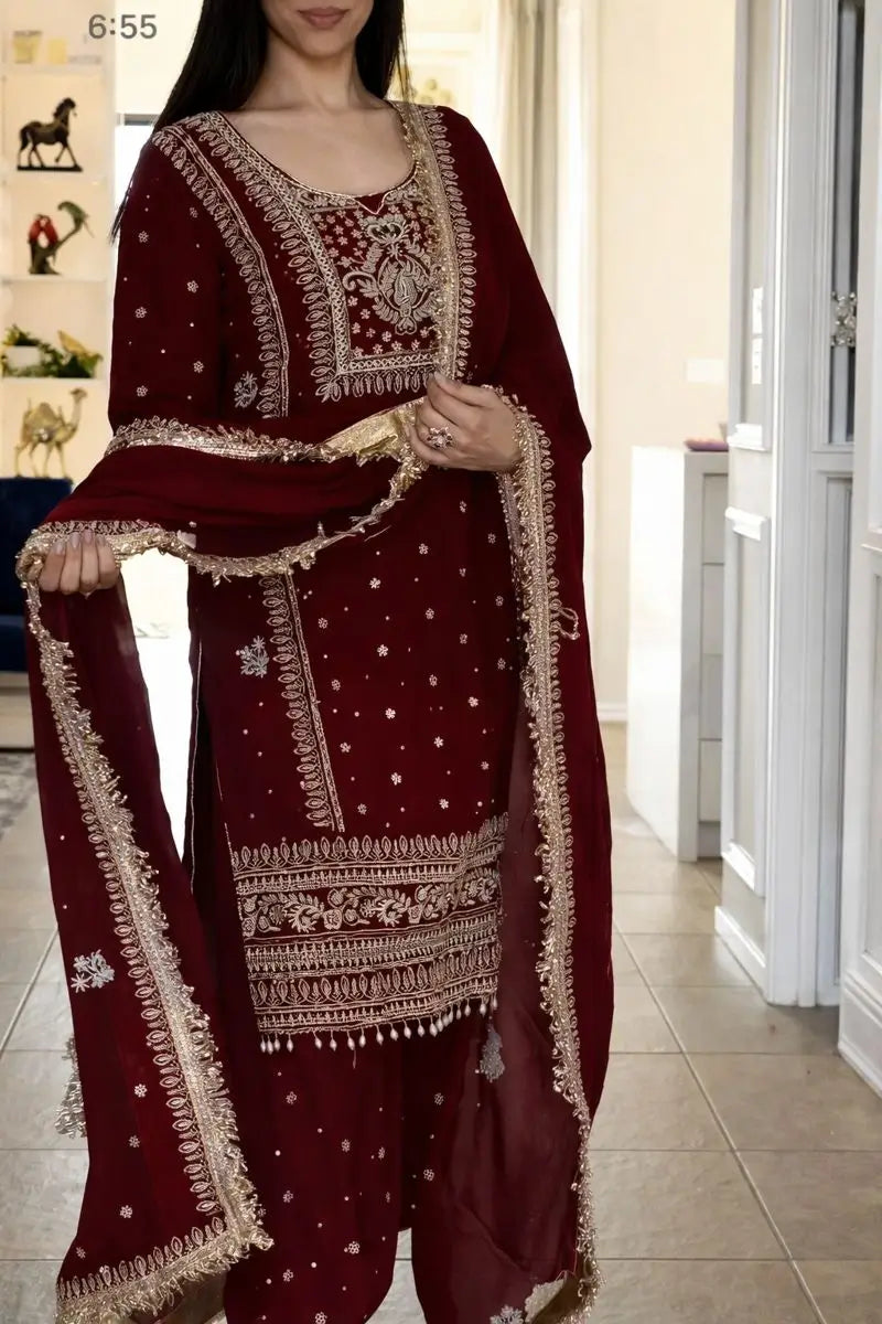 Designer Long Panjabi Suit Set with Farshi Salwar and Dupatta