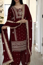 Designer Long Panjabi Suit Set with Farshi Salwar and Dupatta