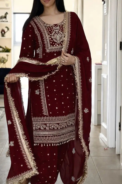 Designer Long Panjabi Suit Set with Farshi Salwar and Dupatta