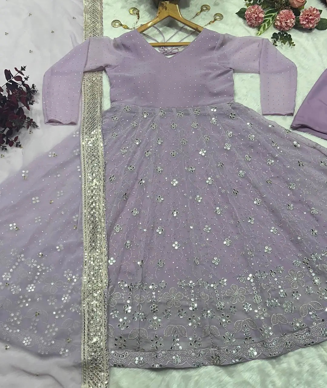 Designer Luxury Sequined Anarkali Gown Set with Dupatta