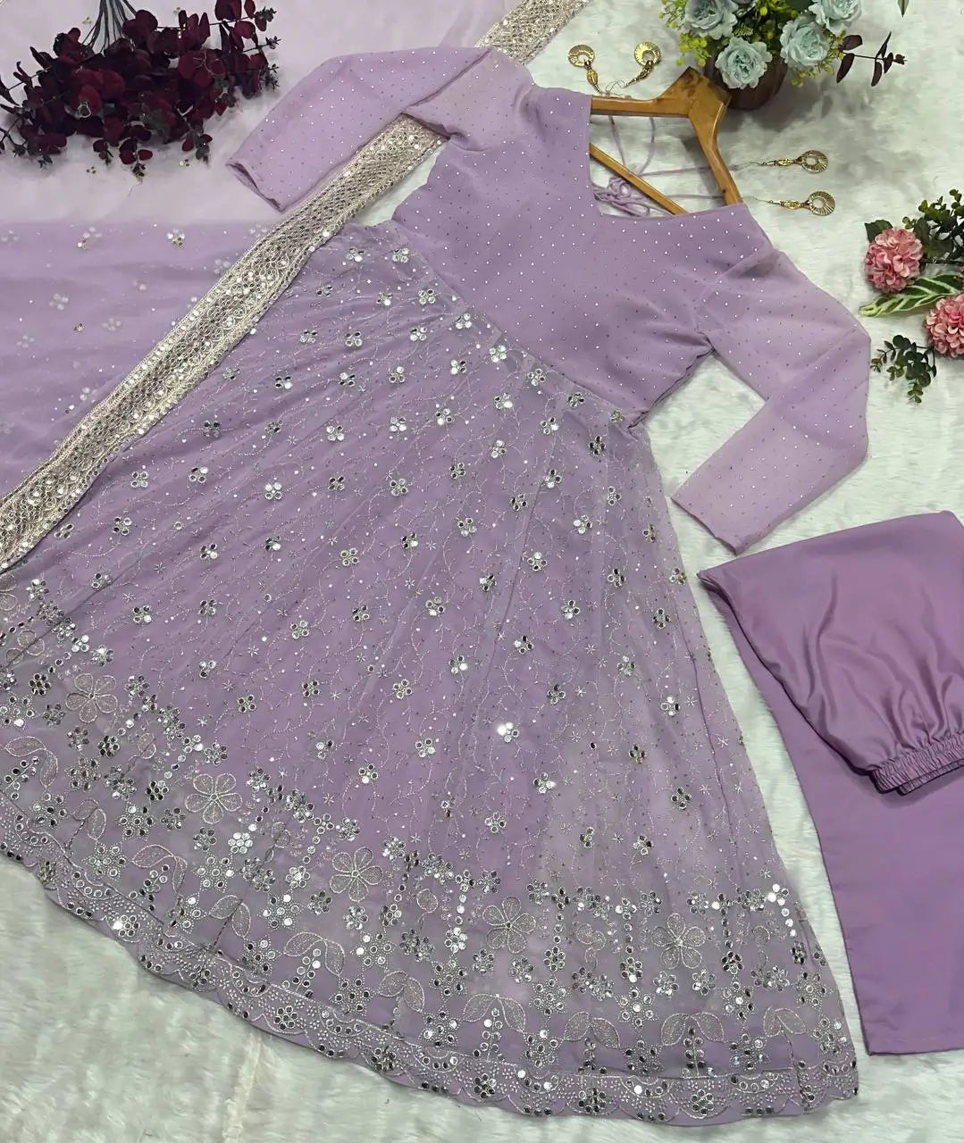 Designer Luxury Sequined Anarkali Gown Set with Dupatta