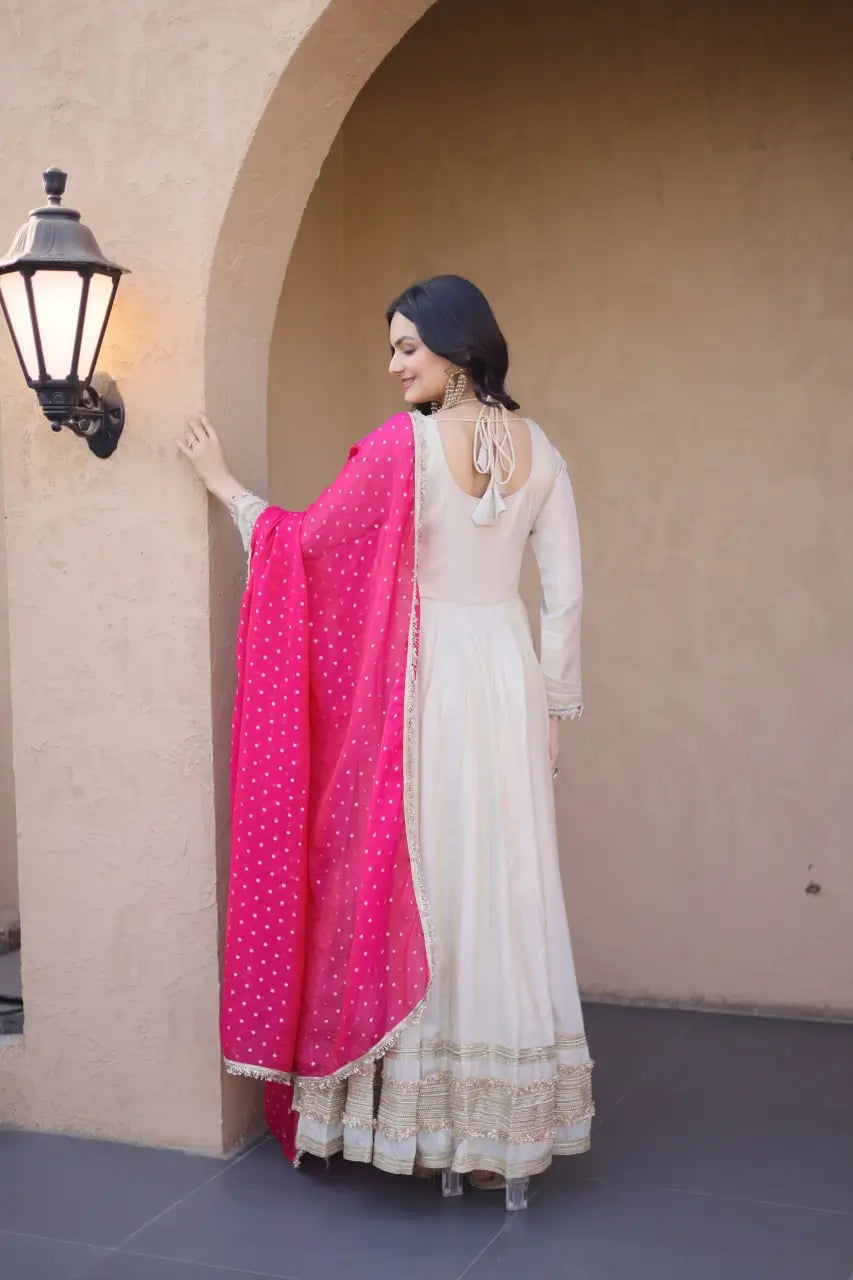 Designer Mirror Work Anarkali with Contrast Dupatta for and Wedding Occasions