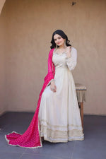 Designer Mirror Work Anarkali with Contrast Dupatta for and Wedding Occasions