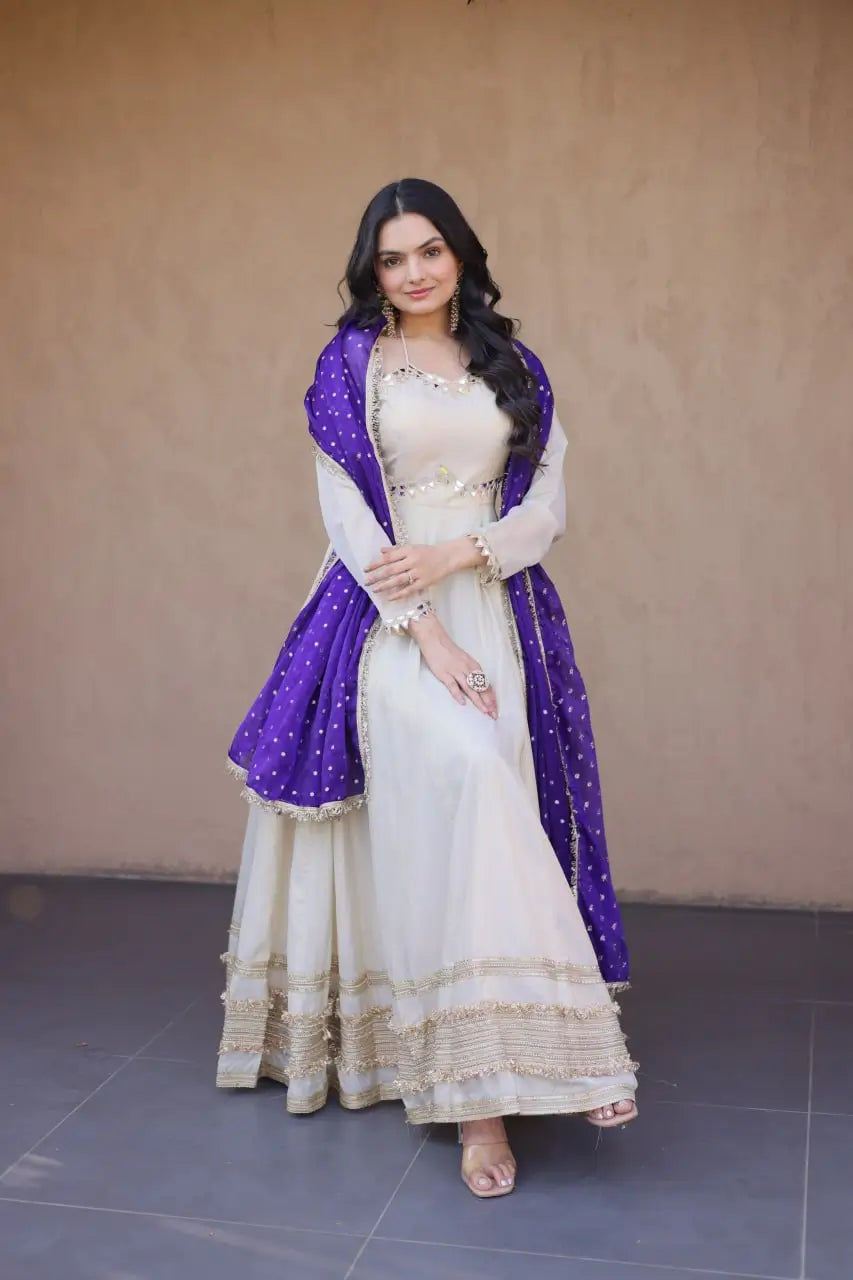 Designer Mirror Work Anarkali with Contrast Dupatta for and Wedding Occasions