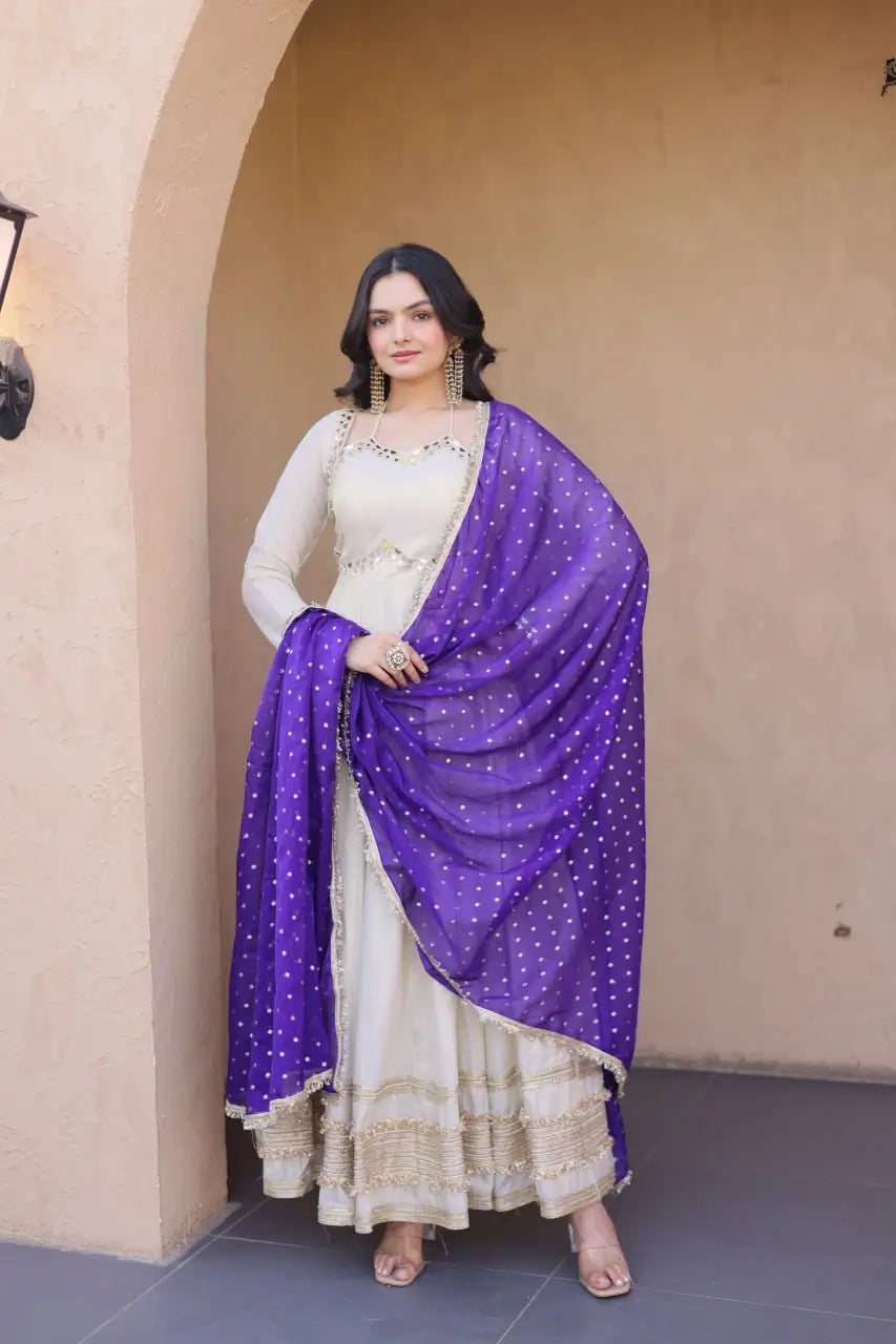 Designer Mirror Work Anarkali with Contrast Dupatta for and Wedding Occasions