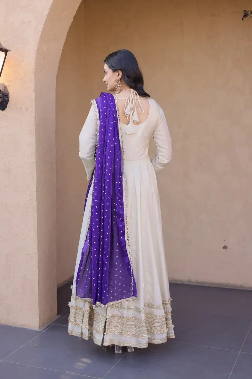 Designer Mirror Work Anarkali with Contrast Dupatta for and Wedding Occasions
