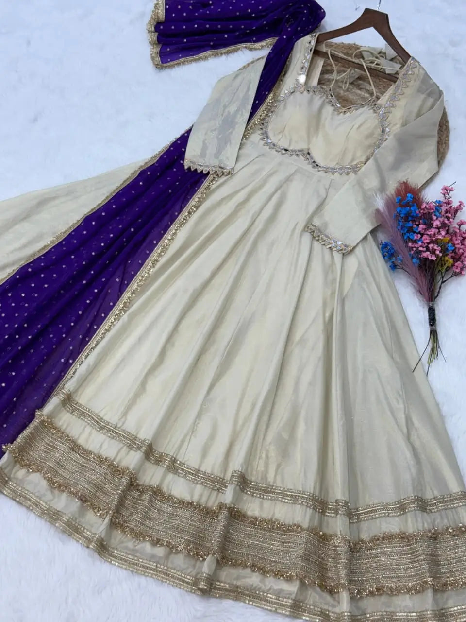 Designer Mirror Work Anarkali with Contrast Dupatta for and Wedding Occasions