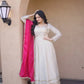 Designer Mirror Work Anarkali with Contrast Dupatta for and Wedding Occasions