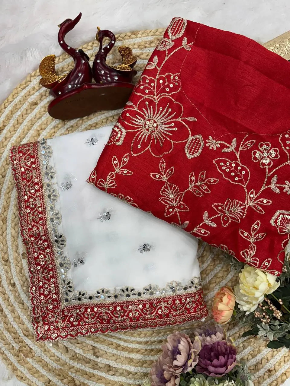 Designer Mirror Work Pure Georgette Saree with Banglori Embroidered Blouse