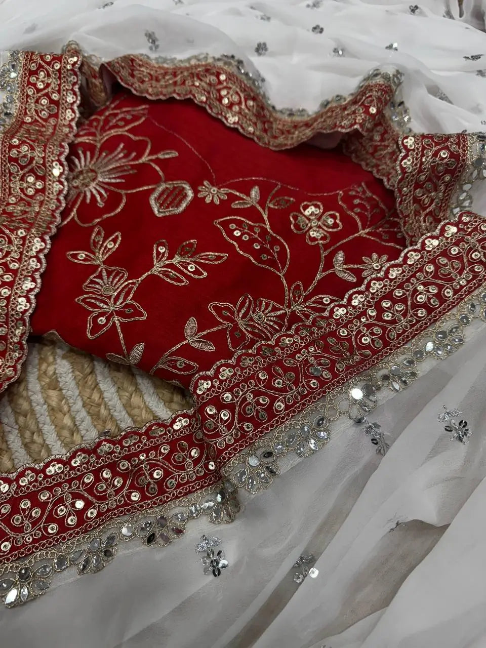 Designer Mirror Work Pure Georgette Saree with Banglori Embroidered Blouse