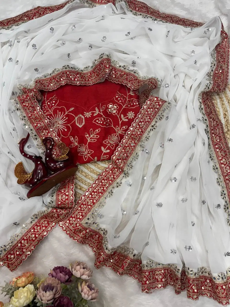 Designer Mirror Work Pure Georgette Saree with Banglori Embroidered Blouse