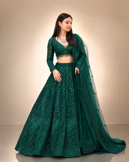Designer Net Sequins Lehenga Choli for Wedding and Reception Occasions