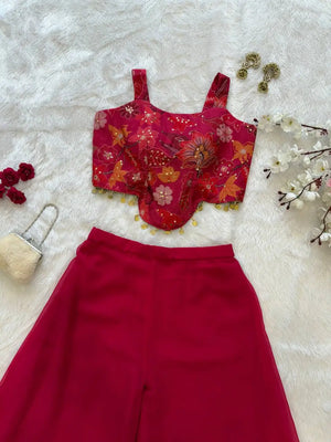 Designer Organza Crop Top with Georgette Plazo Set