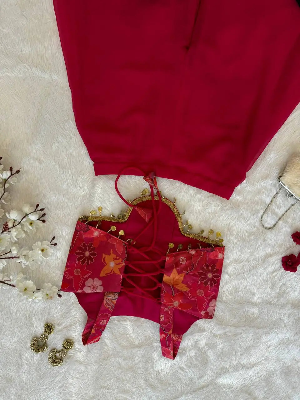 Designer Organza Crop Top with Georgette Plazo Set