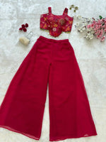 Designer Organza Crop Top with Georgette Plazo Set