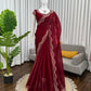 Designer Organza & Jimmy Chu Saree with Intricate Hot Fix Work | Soft Silk Saree with Unstitched Blouse