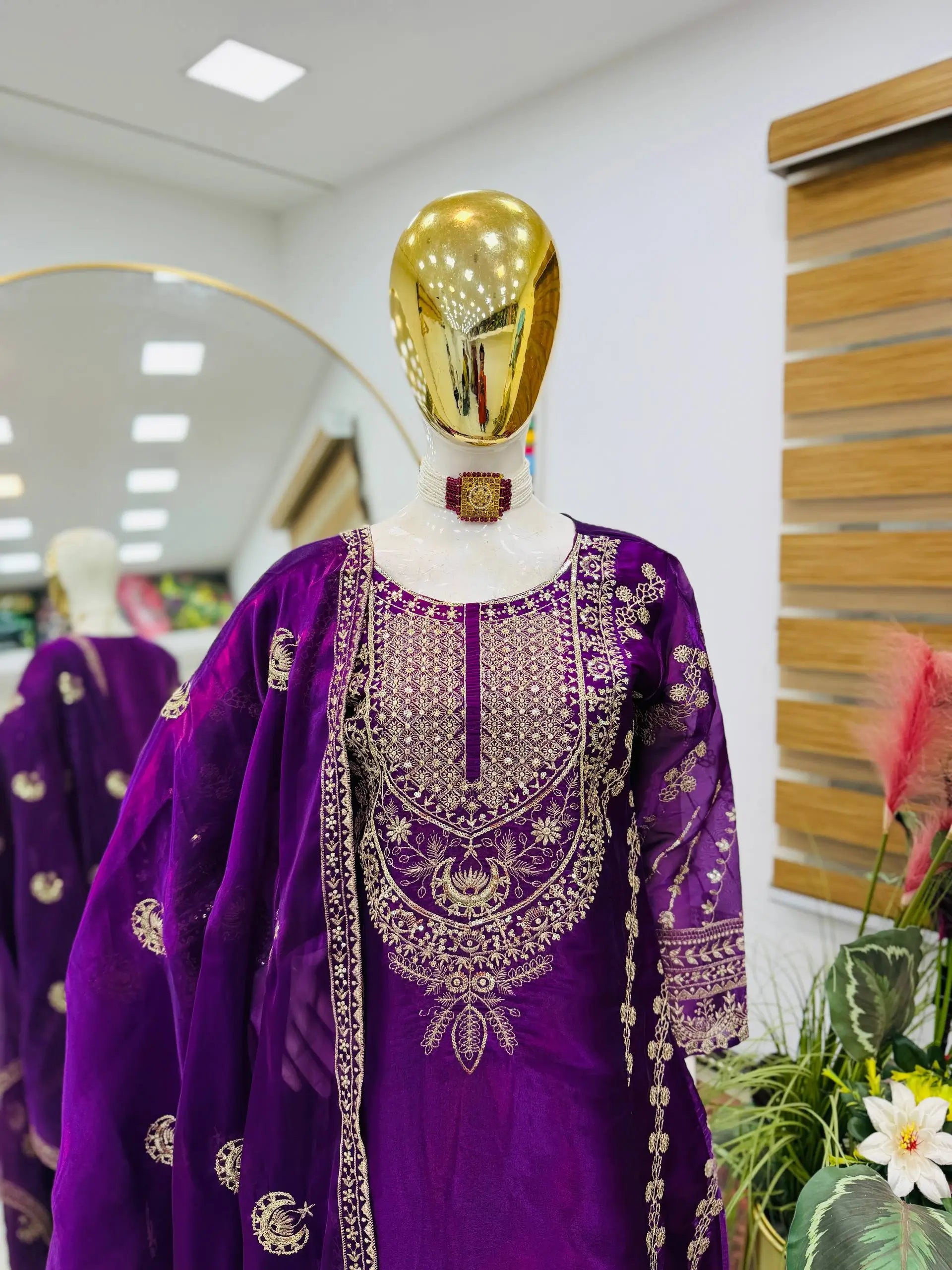 Designer Organza Silk Palazzo Suit Set for Wedding and Festive Wear