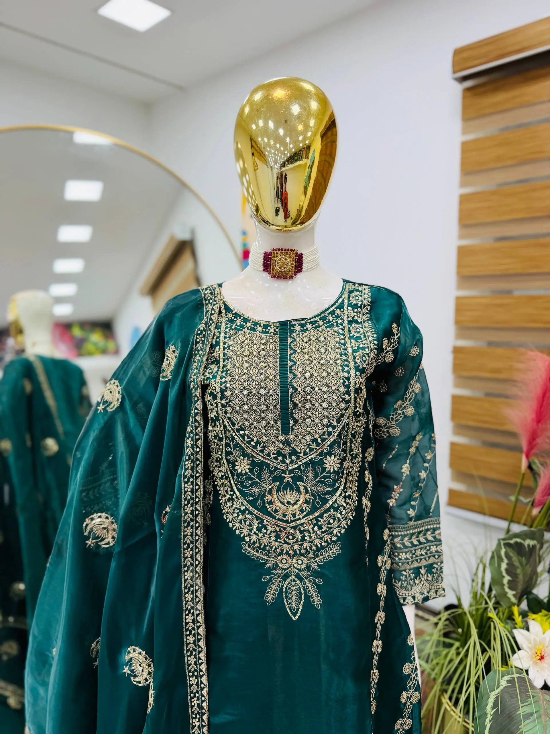 Designer Organza Silk Palazzo Suit Set for Wedding and Festive Wear