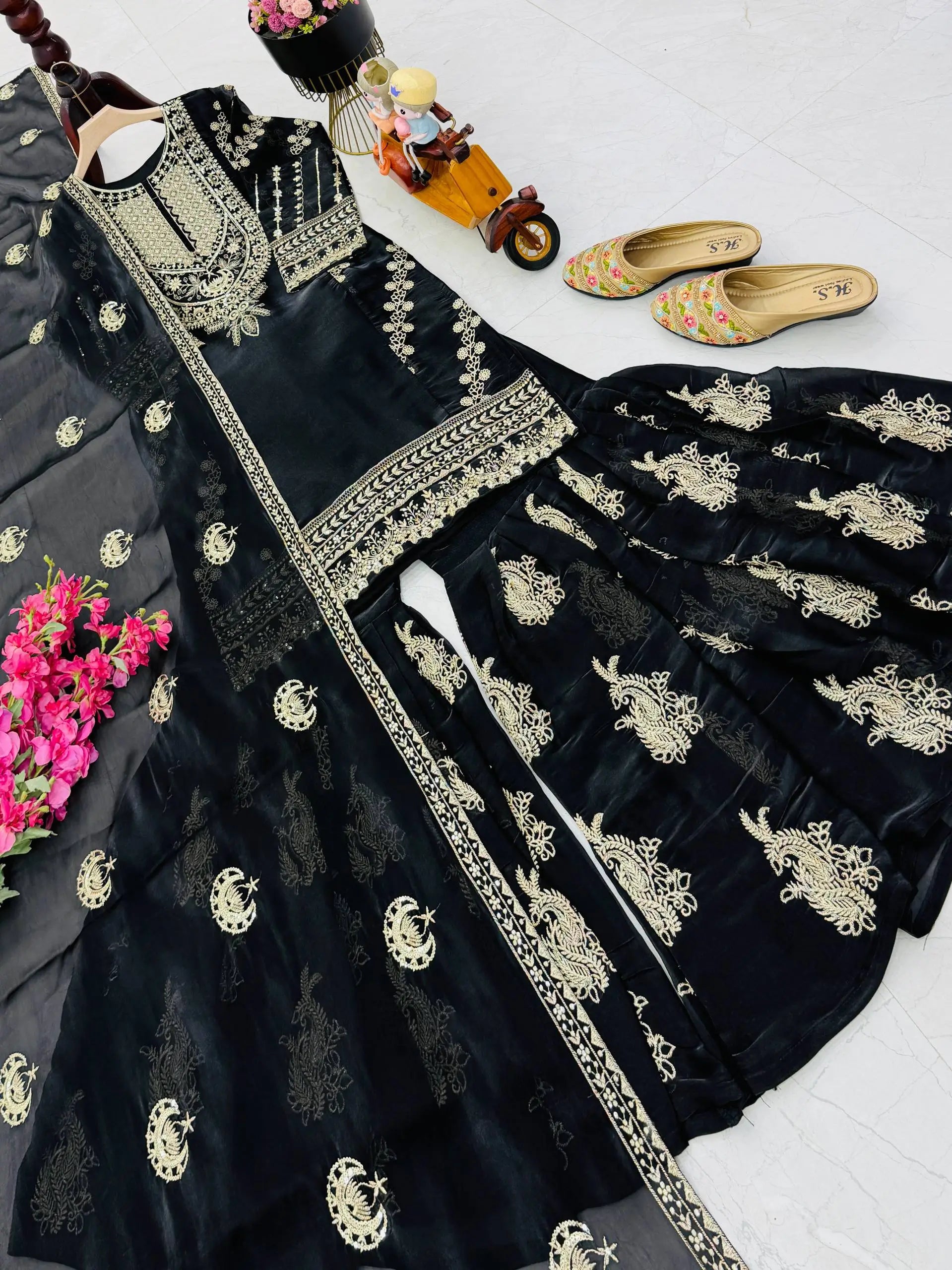 Designer Organza Silk Palazzo Suit Set for Wedding and Festive Wear
