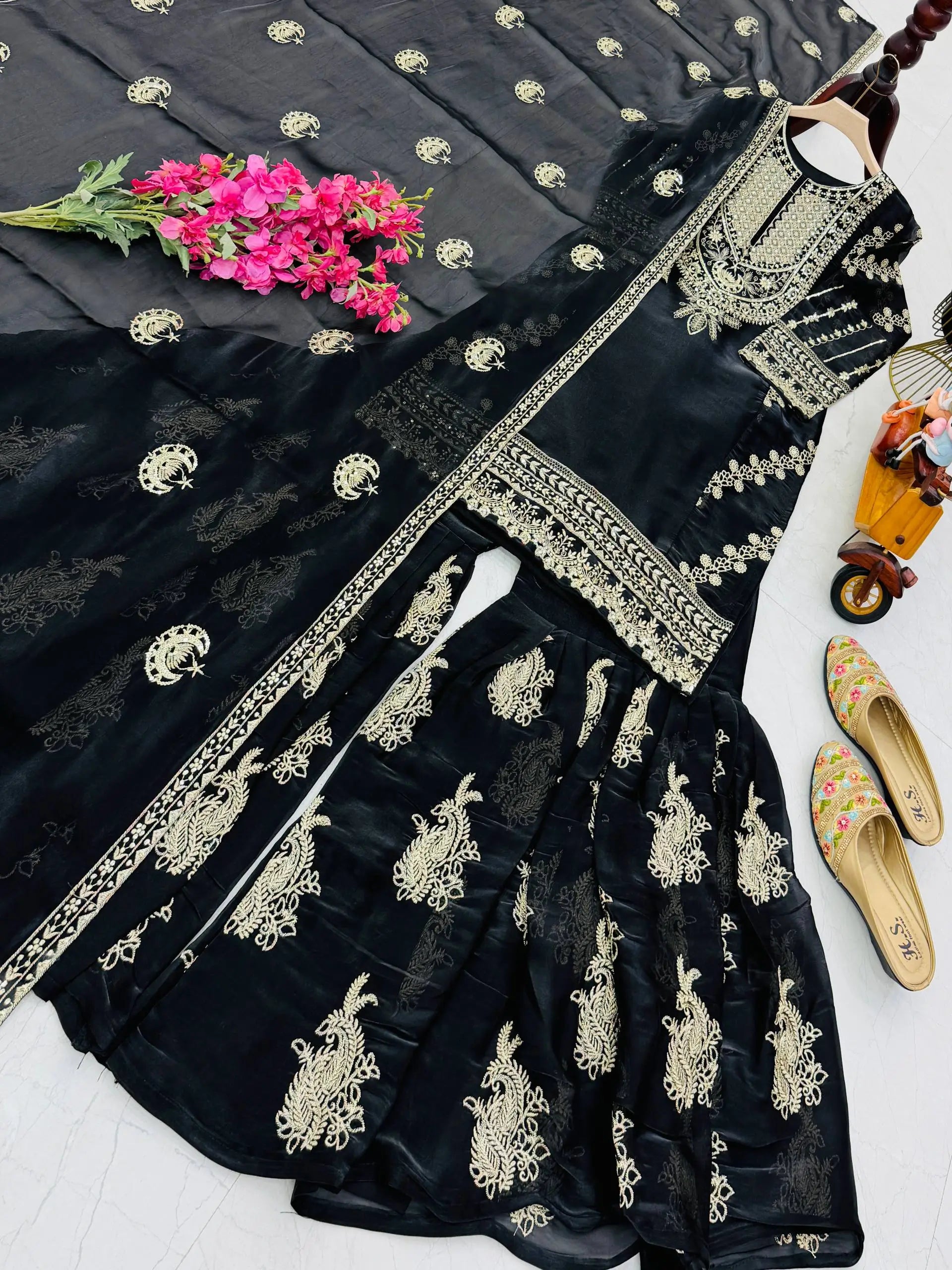 Designer Organza Silk Palazzo Suit Set for Wedding and Festive Wear