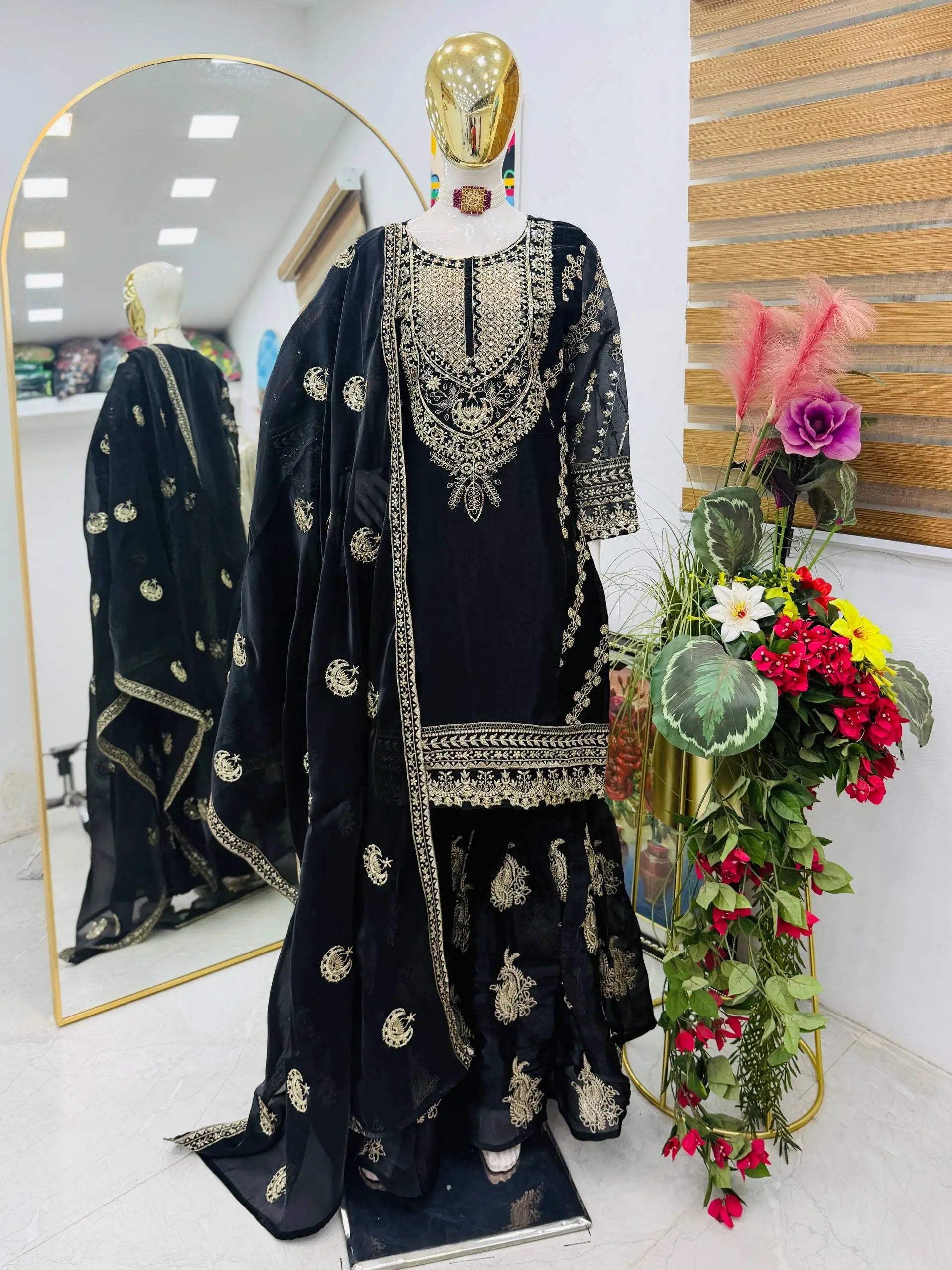 Designer Organza Silk Palazzo Suit Set for Wedding and Festive Wear