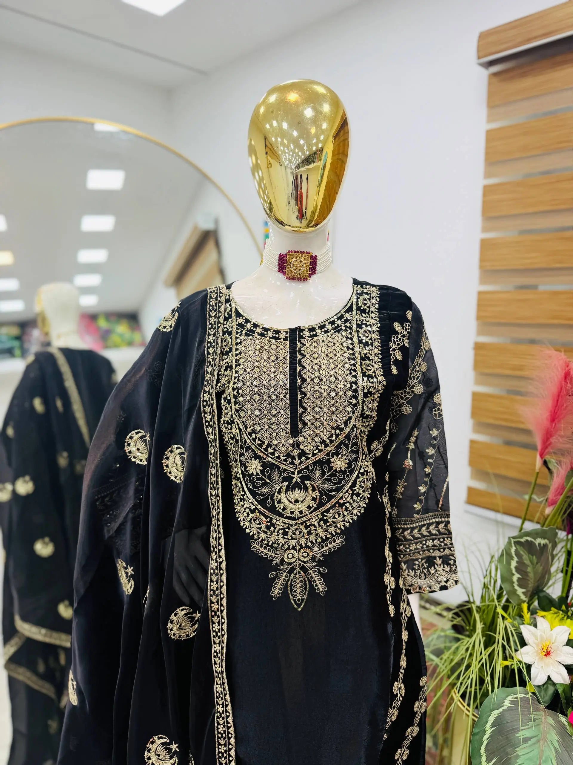 Designer Organza Silk Palazzo Suit Set for Wedding and Festive Wear