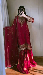 Designer Organza Silk Palazzo Suit Set for Wedding and Festive Wear