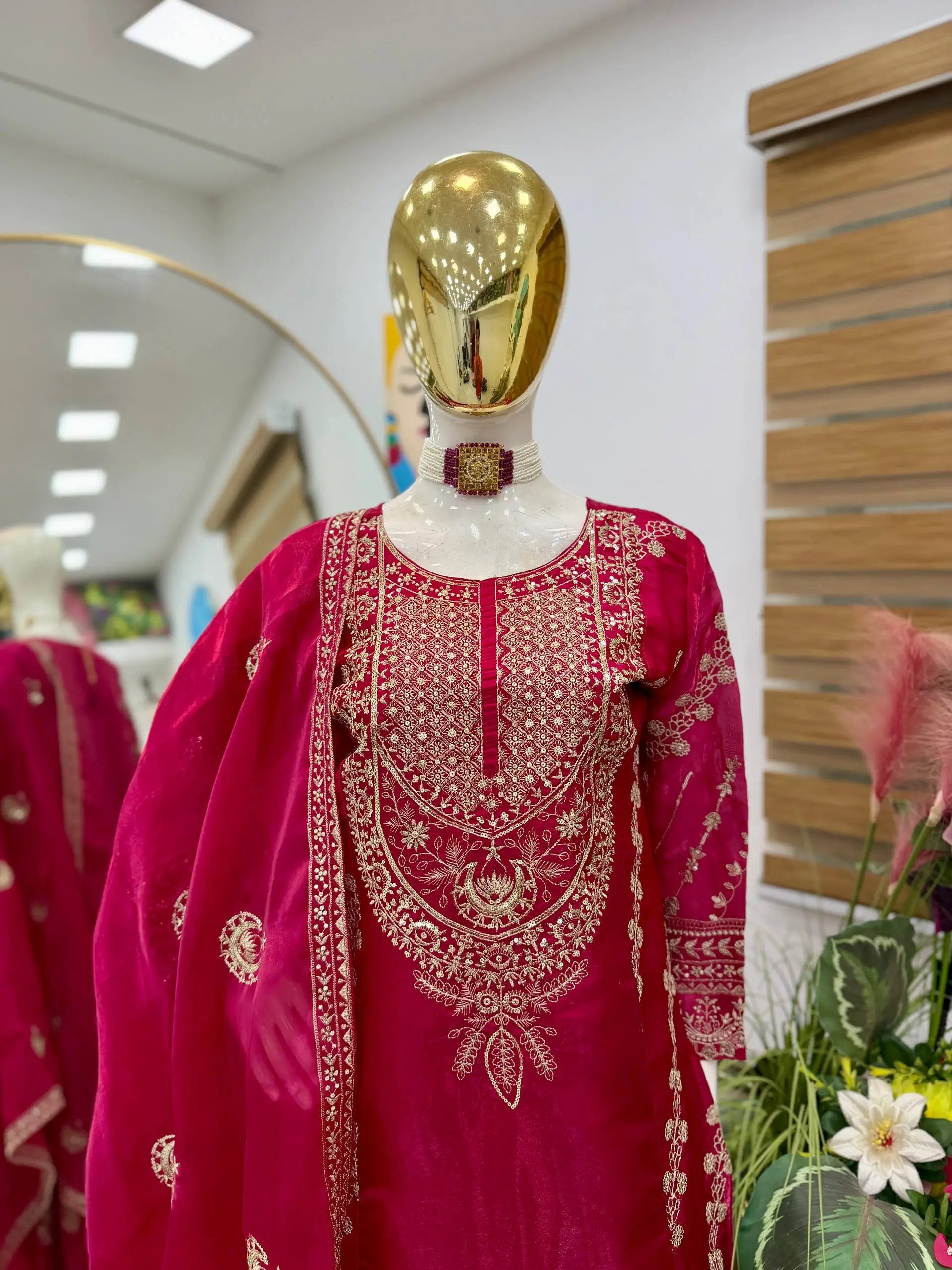 Designer Organza Silk Palazzo Suit Set for Wedding and Festive Wear