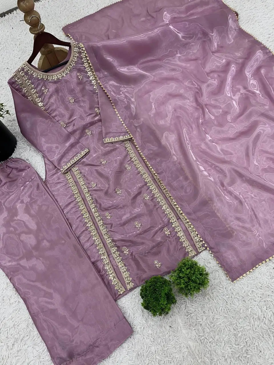 Designer Orgenza silk Embroidered Suit Set