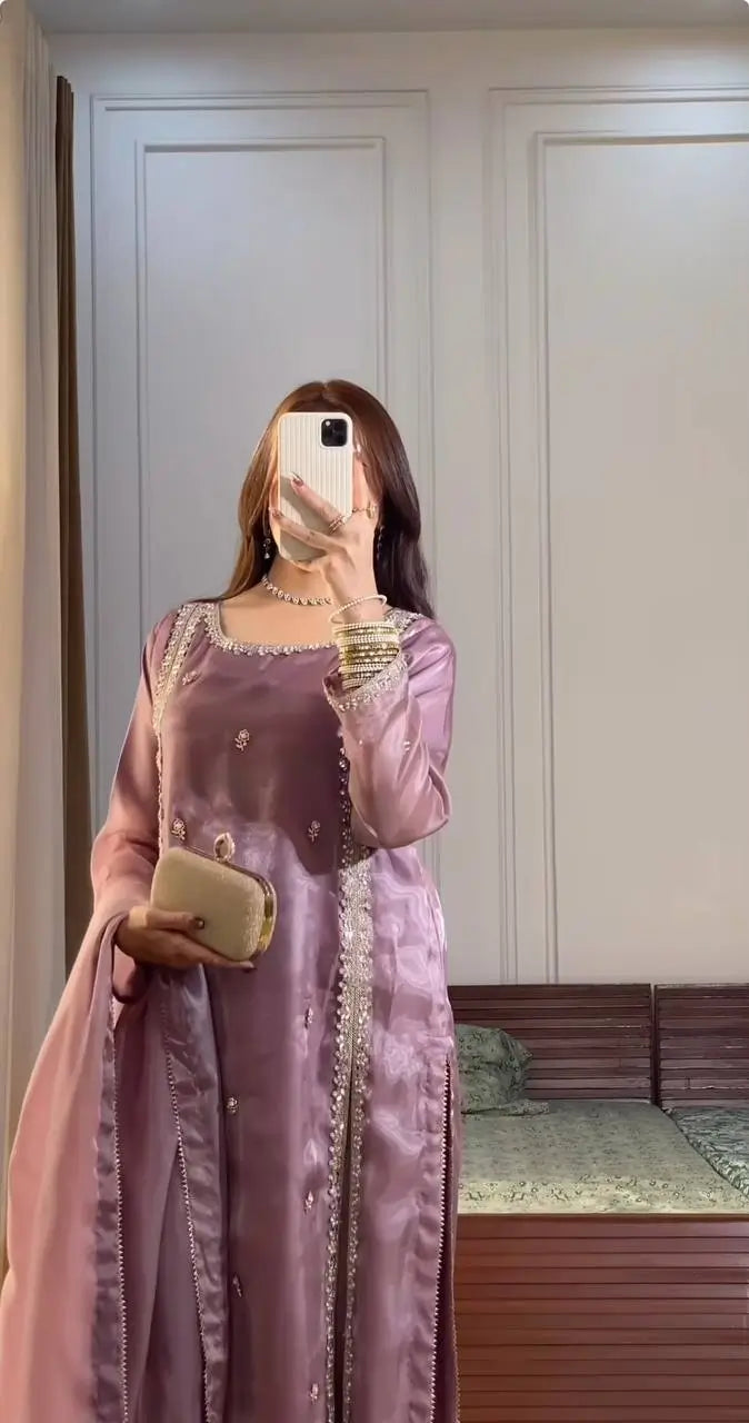 Designer Orgenza silk Embroidered Suit Set