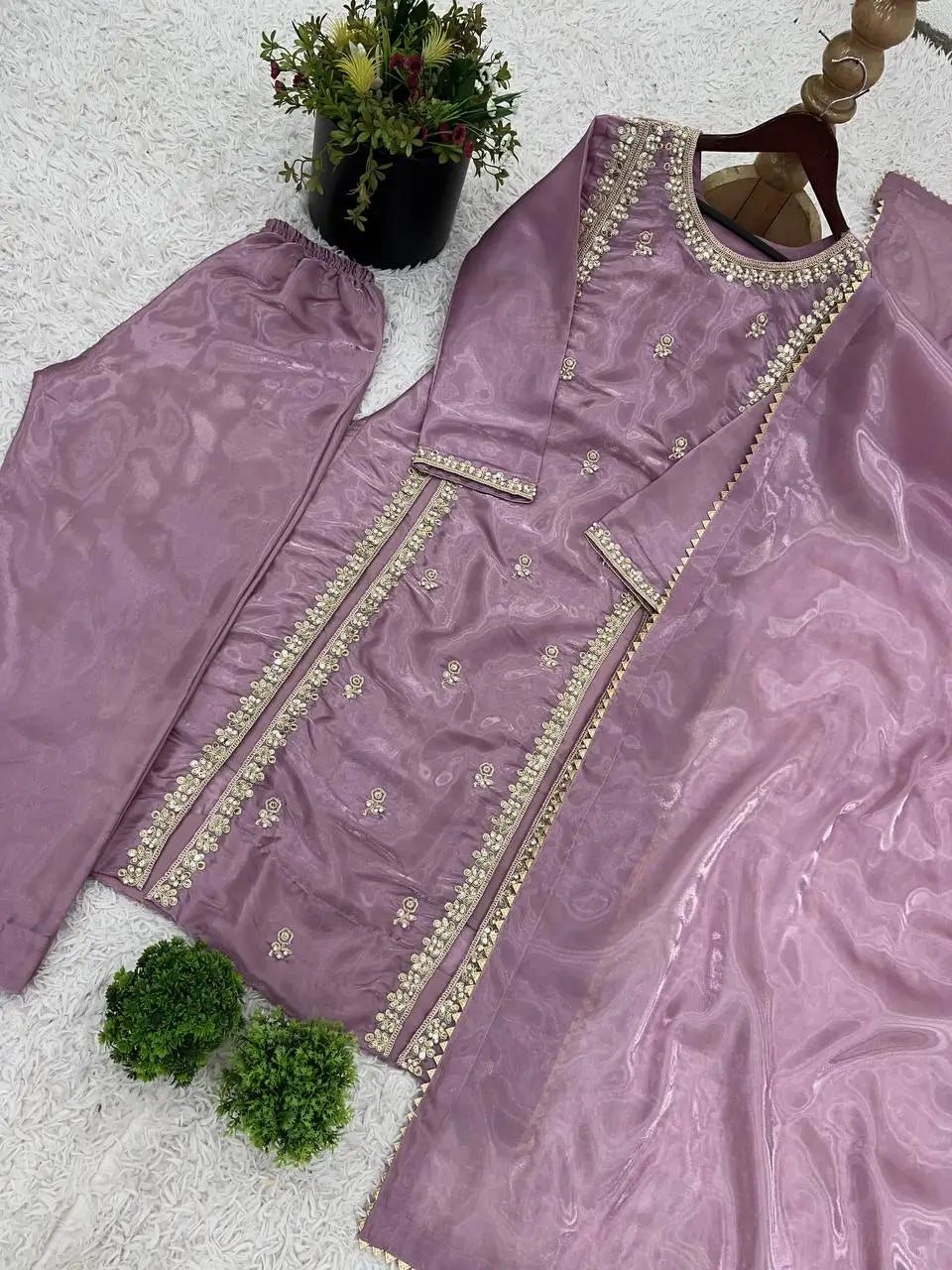 Designer Orgenza silk Embroidered Suit Set