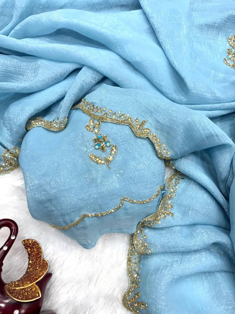 Designer Pixel Crush Saree with Handworked Blouse