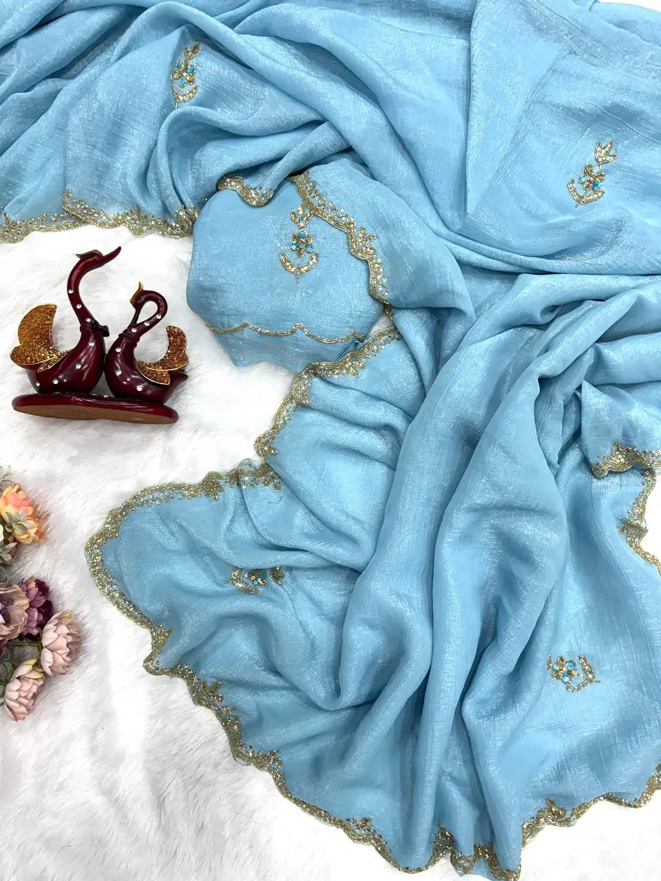 Designer Pixel Crush Saree with Handworked Blouse