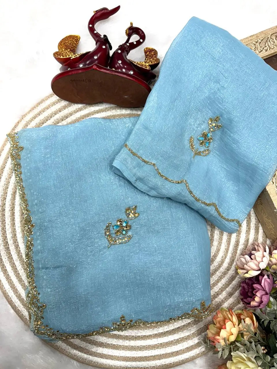 Designer Pixel Crush Saree with Handworked Blouse