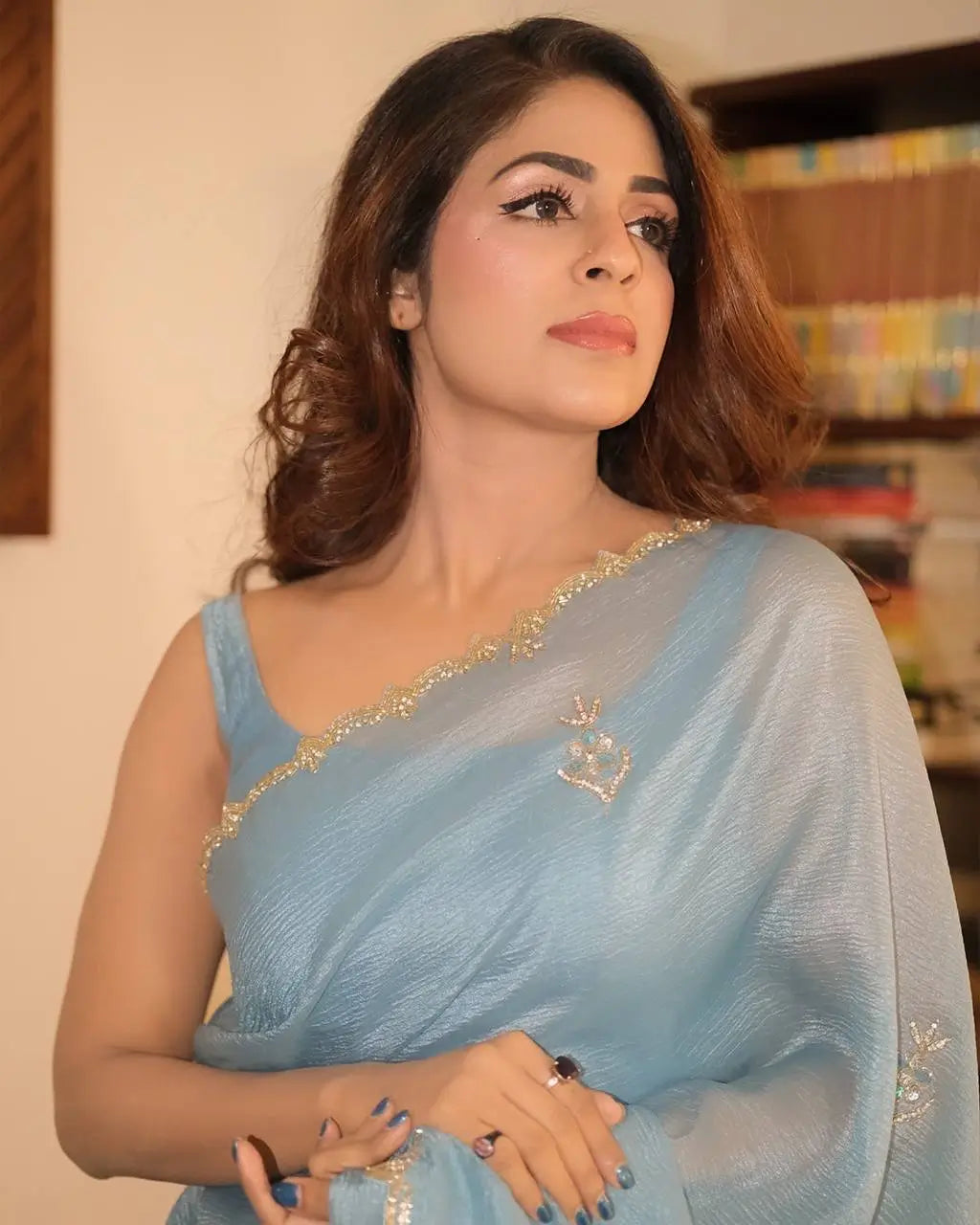 Designer Pixel Crush Saree with Handworked Blouse