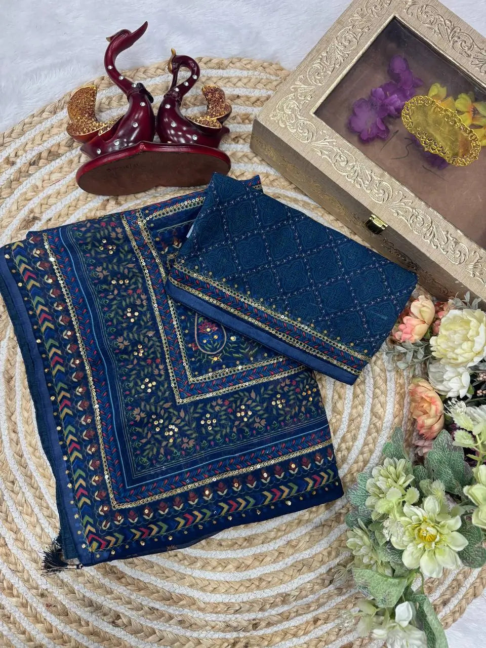 Designer Pure Georgette Sequin Saree for Party and Festive Wear