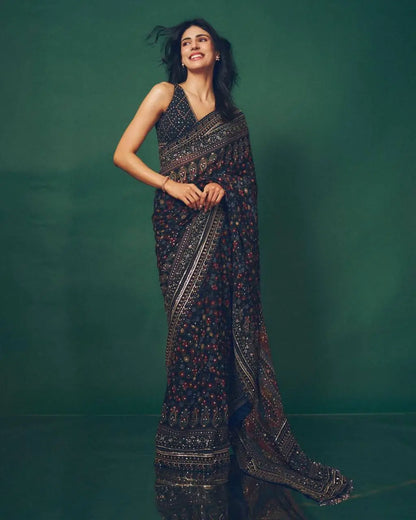Designer Pure Georgette Sequin Saree for Party and Festive Wear