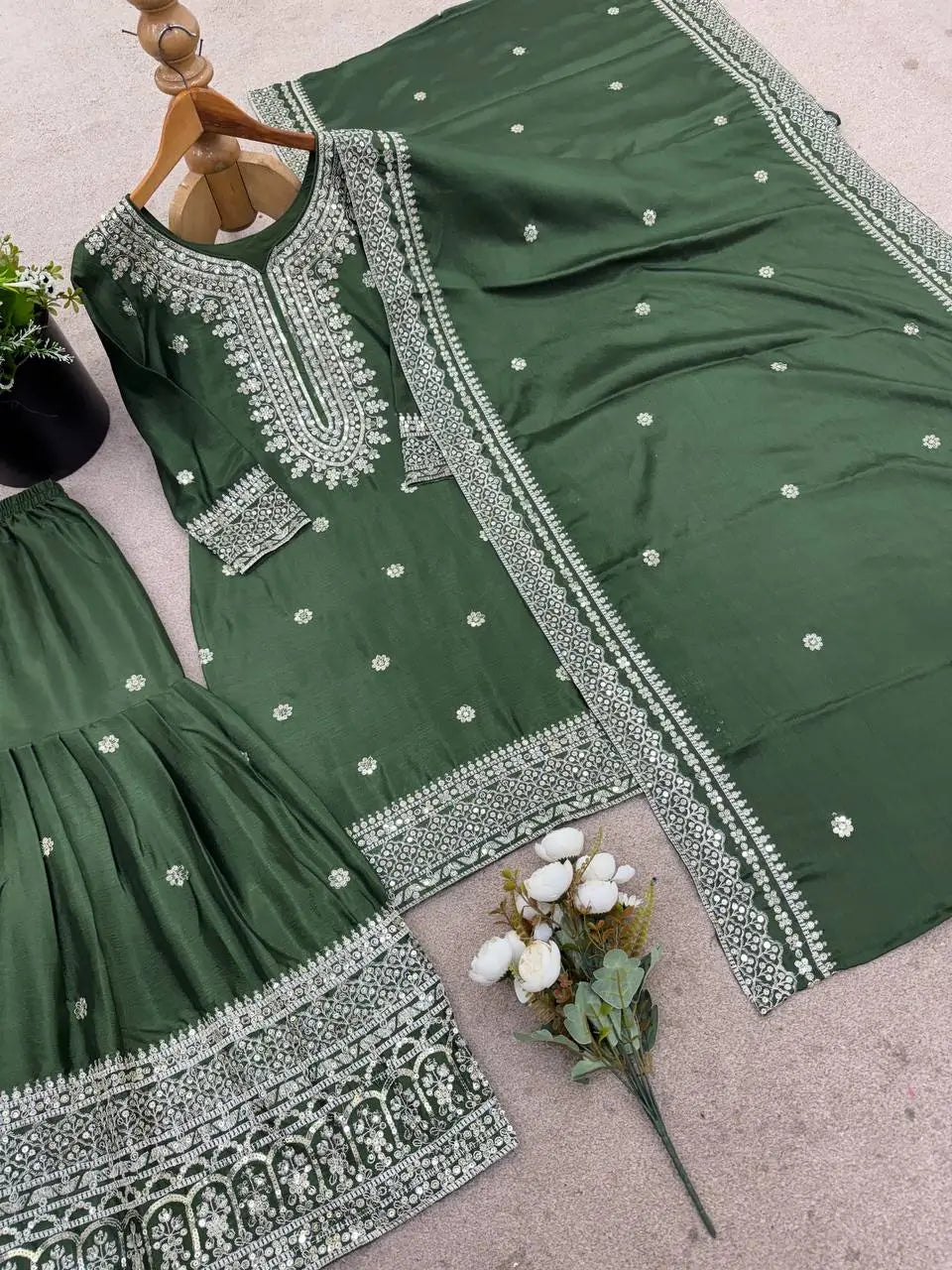 Designer Pure Heavy Chinnon Silk Embroidered Sharara Suit with Dupatta | Stitched 3-Piece Set for Women