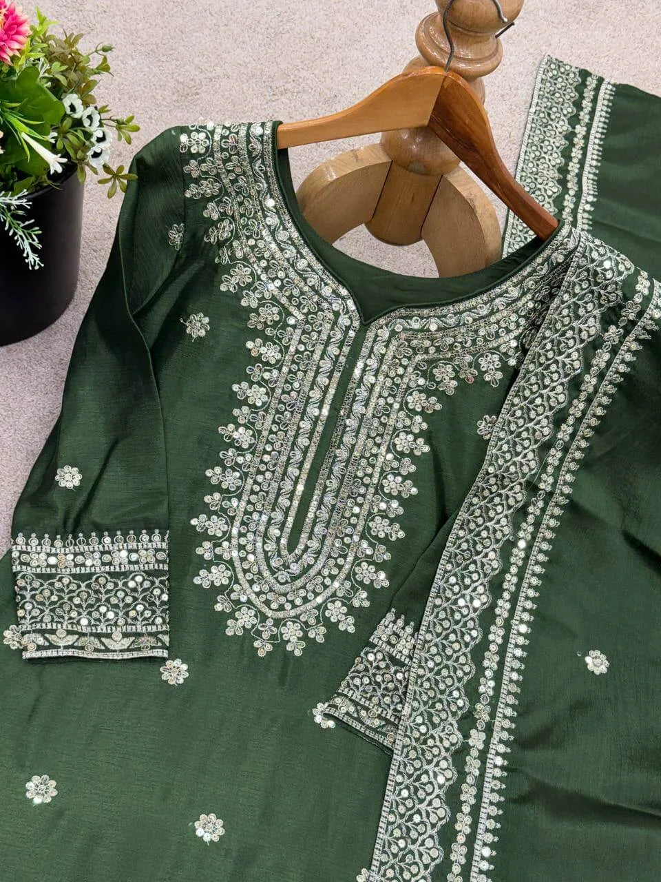 Designer Pure Heavy Chinnon Silk Embroidered Sharara Suit with Dupatta | Stitched 3-Piece Set for Women